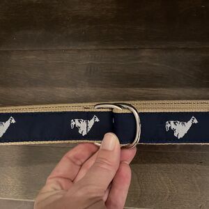 Leatherman Belt Small Blue Tan Embroidered Shelter Island Double Ring USA